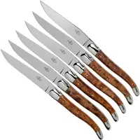 Laguiole T62MINTHBRI Juego de 6 cuchillos para carne pulidos en madera de thuya