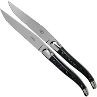 Laguiole T22MINTCNOI negro micarta Juego de cuchillos para carne pulidos de 2 piezas