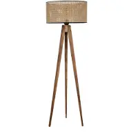 Opviq , lámpara de pie con estructura de trípode, pantalla cilíndrica de ratán, lámpara de pie, color marrón, madera, 45 x 45 x 153 cm