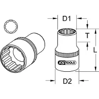 Ks Tools 911.1574, Llave de vaso, 1/2", métrica, 1 cabeza, 14 mm, acero cromo vanadio