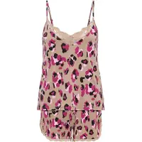 LASCANA Pijama de pantalón corto 'Lovly Nights' rosa / altrosa / negro / blanco