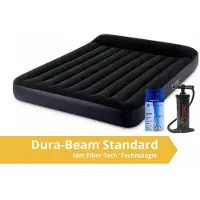 Intex Pillow Rest: Colchón inflable doble, tamaño King, con kit de reparación y bomba manual. Dimensiones: 203x183x25 cm. Material: PVC. Color: Azul oscuro