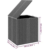 vidaXL Caja para cojines de jardín, material PE, estilo ratán, 100x97,5x104 cm, color gris