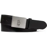 Ralph Lauren para hombre. 405691693001 Cinturón de piel con hebilla de placa con caballo negro (38), Casual, Clásico,