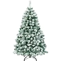 Costway Árbol de Navidad artificial , 135 cm, con 400 agujas de PVC con efecto nieve, 200 luces LED blanco cálido y soporte de metal. Árbol de Navidad artificial para Navidad
