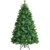Costway , árbol de Navidad artificial de grafito, 225 cm, con 641 agujas de PVC con efecto nieve, adornado con 350 luces LED de color blanco cálido y con base de metal