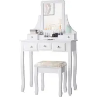 OEM Mesa blanca con espejo - Mesa para mujeres - 80 x 40 x 139 cm