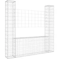 vidaXL : Cesta de gaviones en forma de U con 2 pilares de hierro, 140x20x150 cm