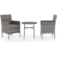 vidaXL Juego de mesa de jardín de 3 piezas, tejido de polirratán, color gris