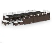 vidaXL Juego de mesa y sillas de jardín de 21 piezas con cojines, tejido de polirratán, color marrón