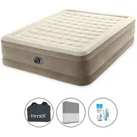 Intex Colchón inflable - Para 2 personas - 152 x 203 x 46 cm - Beige - Con bomba integrada + Sábana ajustable color antracita + Kit de reparación