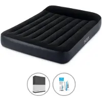 Intex Colchón inflable - Para 2 personas - 137 x 191 x 25 cm - Negro - Con bomba integrada + Sábana ajustable negra + Kit de reparación