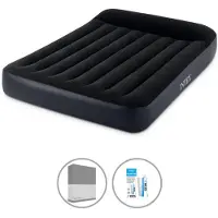 Intex Colchón inflable - Para 2 personas - 137 x 191 x 25 cm - Negro - Con bomba integrada + Sábana ajustable color antracita + Kit de reparación