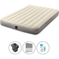 Intex Colchón inflable - Para 2 personas - 137 x 191 x 25 cm - Beige + Bomba eléctrica - 650 litros/minuto + Sábana ajustable color antracita + Kit de reparación