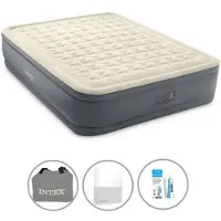 Intex Colchón hinchable - Para 2 personas - 152 x 203 x 46 cm - Gris - Con bomba eléctrica + Sábana ajustable blanca + Kit de reparación