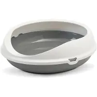 Savic Figaro, arenero abierto para gatos, gris y blanco, con borde elevado, 555 mm x 485 mm