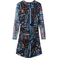 Desigual , Vestido corto slim tul, Poliester, Negro, XL