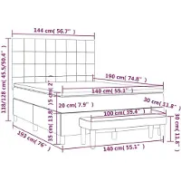 vidaXL Cama con somier y colchón de color crema, 140x190 cm, tapizada en tela