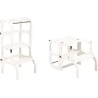 ETTE TETE Step'n'Sit: Torre de aprendizaje plegable de madera en blanco | Ayudante de cocina Montessori para niños | Silla de aprendizaje 2 en 1 con mesa
