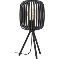 Eglo Lámpara de mesa Romazzina, lámpara de noche con trípode, lámpara de mesa de tres patas de metal en color negro, ideal para decorar dormitorios o salones, con casquillo E27