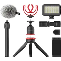 Boya BY-MM1 Vlogging Kit - Micrófono Shotgun - Mini Trípode - Soporte para Teléfono - Montura Cold Shoe