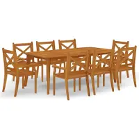 vidaXL Juego de mesa y sillas de jardín de 9 piezas, fabricado en madera de acacia maciza