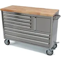 OEM carro de herramientas con encimera de madera, 122 cm, acero inoxidable