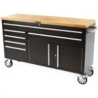 HBM 152 cm Carro de herramientas Profi / Banco de trabajo con tapa de madera - NEGRO