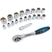 HBM 3/8 pulgadas Ratchet Profesional incluyendo 18 casquillos y extensión