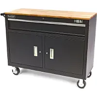 HBM carro de herramientas profesional móvil con banco de trabajo, 117 cm, negro