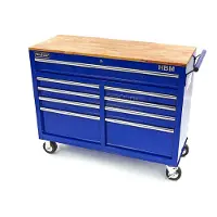 HBM Carro de herramientas móvil, banco de trabajo con encimera de madera 117 cm, azul