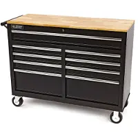 HBM Carro de herramientas móvil, banco de trabajo con encimera de madera 117 cm, negro