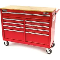 HBM Carro de herramientas con encimera de madera 117 cm, rojo