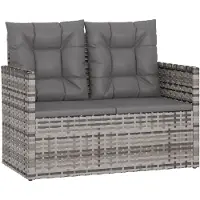 vidaXL Banco de jardín con cojín, color gris, 105 cm, de ratán sintético