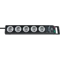 Brennenstuhl Regleta de enchufes Super-Solid-Line, 5 enchufes, color negro/gris claro, 2,5 metros, cable H05VV-F 3G1,5, modelo 1153380115