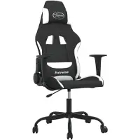 vidaXL Silla de juego de con función de masaje, color negro y blanco, tapizada en tela