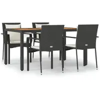 vidaXL Juego de mesa de jardín de 5 piezas con cojines, color negro, fabricado en ratán sintético