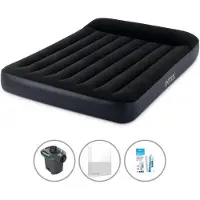 Intex Colchón inflable - Para 2 personas - 137 x 191 x 25 cm - Negro + Bomba eléctrica - 650 litros/minuto + Sábana ajustable blanca + Kit de reparación