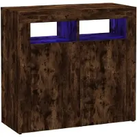 vidaXL Mueble aparador con iluminación LED, color roble ahumado, 80x35x75 cm