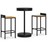 vidaXL Juego de 3 piezas para jardín, color negro, fabricado con ratán sintético y madera de acacia maciza