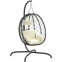 vidaXL Silla colgante con cojín, color crema, de polirratán y acero, marca