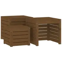 vidaXL Juego de 3 cajas para jardín, color miel, madera maciza de pino