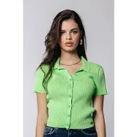 Colourful Rebel Nora Fine Knit Cropped Polo Mint Talla: XS | Cárdigan Outlet | Mujer | Cian