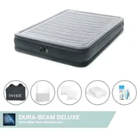Intex Colchón inflable - Para 2 personas - 152 x 203 x 33 cm - Gris - Con bomba integrada, sábana ajustable blanca, almohada, fundas de almohada de molton 2 en 1 y kit de reparación