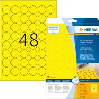 Herma 8034 Etiquetas de aluminio resistentes A4 Ø 30 mm amarillas (1200 etiquetas)