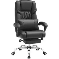 Songmics Silla de oficina con reposapiés y soporte lumbar, con ruedas, acolchada, ergonómica, giratoria, de cuero sintético, color , modelo OBG71B
