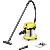 Kärcher WD 2 Plus S V-15/4/18, 1000 W, Aspiradora de tambor, para uso en seco y húmedo, con bolsa para polvo, capacidad de 15 litros, con accesorio para espumas