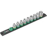 Wera Barra magnética para tornillos Nuss-Magnetleiste B Imperial, juego de 9 vasos para llaves de 3/8" (negro/verde)