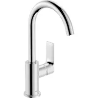 Hansgrohe Grifo monomando para lavabo Rebris E 210, con caño giratorio y tirador, cromado, 1 unidad.