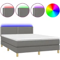 vidaXL Cama con somier y colchón , color gris oscuro, 140x190 cm, tapizada en tela